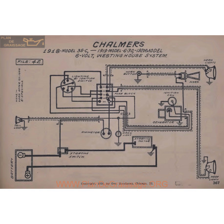 Chalmers 35c 6 30 6volt Schema Electrique 1918 1919 1920 Westinghouse