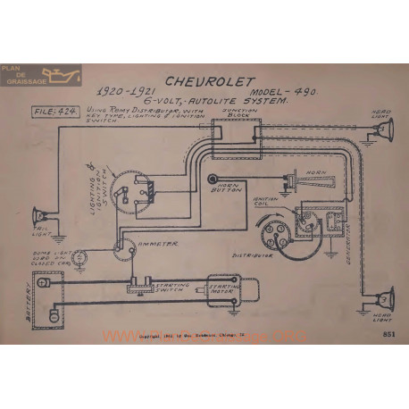 Chevrolet 490 6volt Schema Electrique 1920 1921 Autolite
