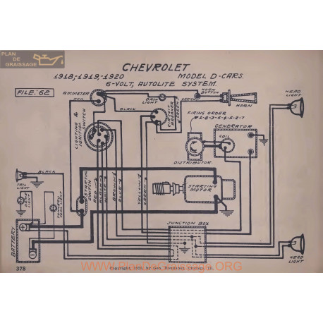 Chevrolet D 6volt Schema Electrique 1918 1919 1920 Autolite V2