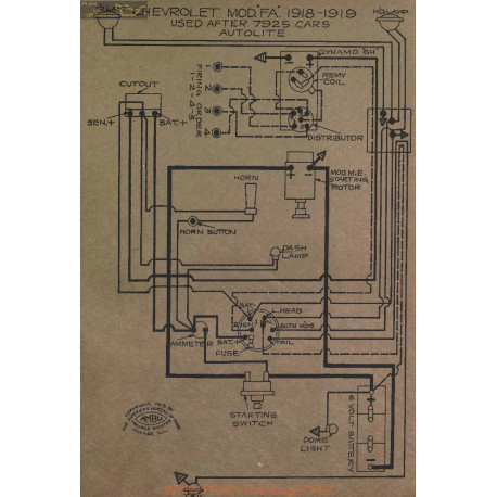 Chevrolet Fa 7925 Schema Electrique 1918 1919 Autolite