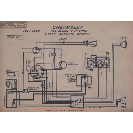 Chevrolet Fe 6volt Schema Electrique 1917 1918 Autolite