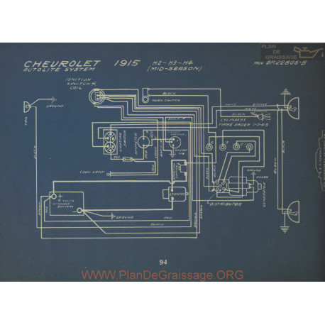 Chevrolet H2 H3 H4 Mid Season Schema Electrique 1915 Autolite