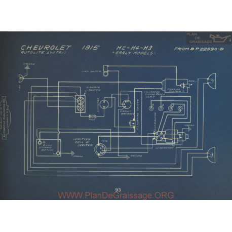Chevrolet H2 H4 H3 Early Schema Electrique 1915 Autolite