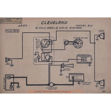 Cleveland Six 6volt Schema Electrique 1920 Gray & Davis V2