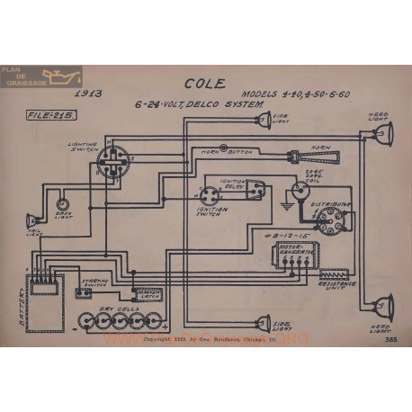Cole 4 40 50 60 6volt 24volt Schema Electrique 1913 Delco V2