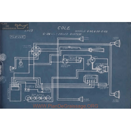 Cole 4 40 50 60 6volt 24volt Schema Electrique 1913 Delco