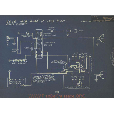 Cole 4 40 6 66 Schema Electrique 1915 1916 Delco