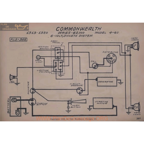 Commonwealth 42 4 40 6volt Schema Electrique 1919 1920 Dyneto