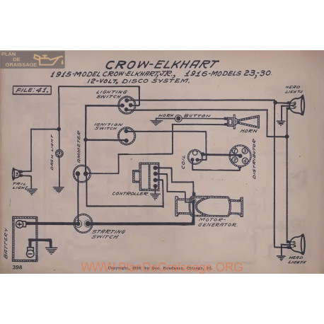 Crow Elkhart 23 Jr 30 12volt Schema Electrique 1915 1916 Disco