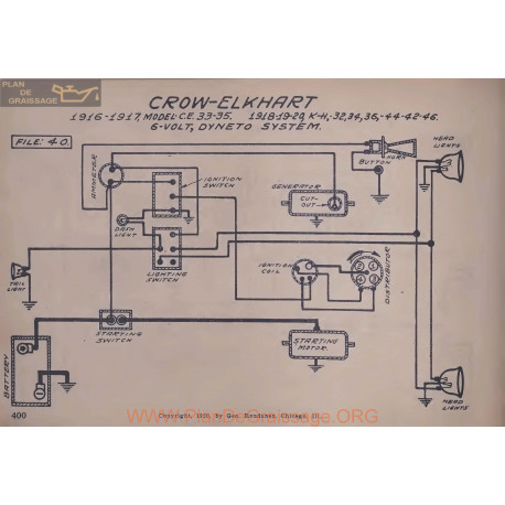 Crow Elkhart 33 35 Ce Kh 32 34 36 44 42 46 6volt Schema Electrique 1916 1917 1918 1919 1920 Dyneto