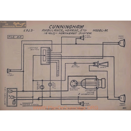 Cunningham M Ambulance Hearse 16volt Schema Electrique 1913 Norheast