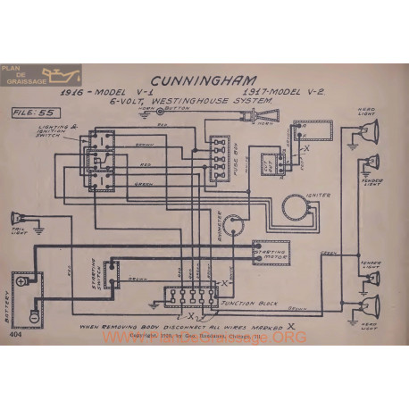 Cunningham V2 V1 6volt Schema Electrique 1916 1917 Westinghouse