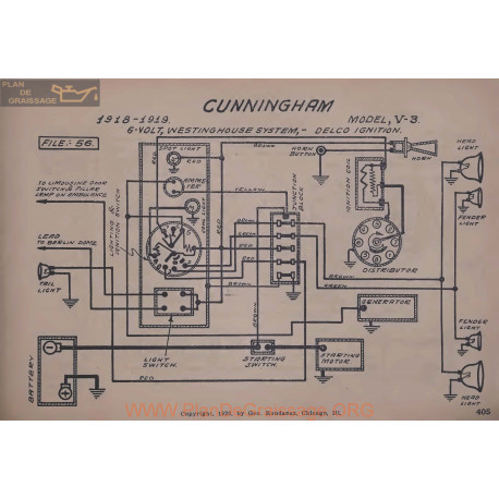 Cunningham V3 6volt Schema Electrique 1918 1919 Westinghouse