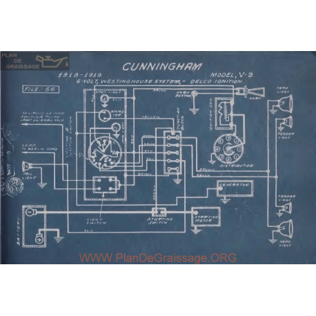 Cunningham V3 6volt Schema Electrique 1918 1919