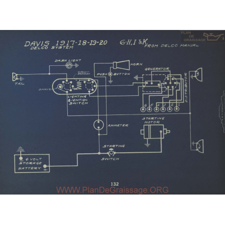 Davis 6 H I K Schema Electrique 1917 1918 1919 Delco