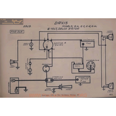 Davis 6h 6i 6j 6k 6volt Schema Electrique 1919 Delco