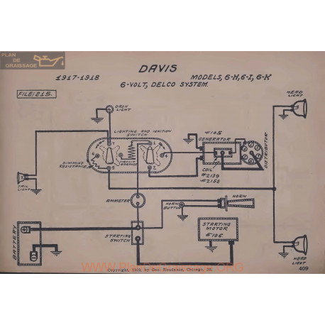 Davis 6h 6i 6k 6volt Schema Electrique 1917 1918 Delco V2