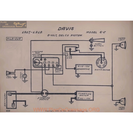 Davis 6j 6volt Schema Electrique 1917 1918 Delco V2