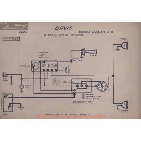 Davis C38 6e 6g 6volt Schema Electrique 1916 Delco V2