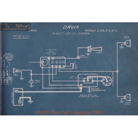 Davis C38 6e 6g 6volt Schema Electrique 1916 Delco