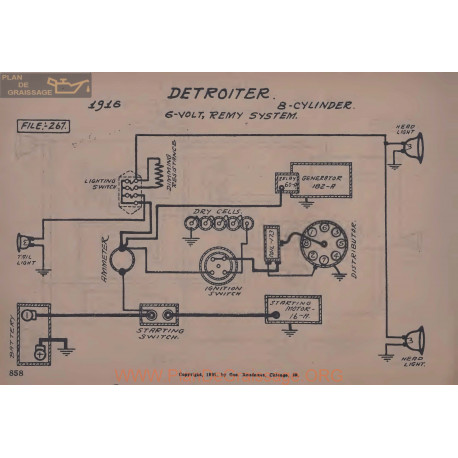 Detroiter 8cyl 6volt Schema Electrique 1916 Remy
