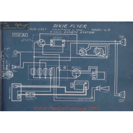 Dixie Flyer L3 6volt Schema Electrique 1916 1917 Dyneto