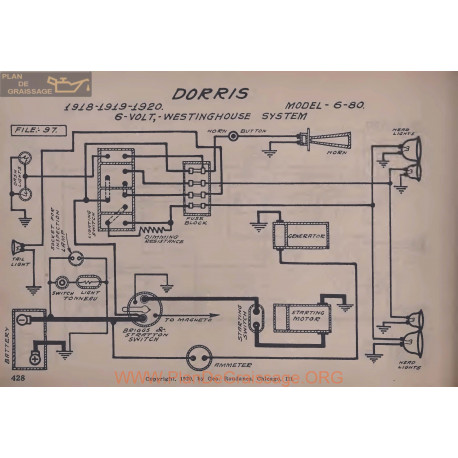 Dorris 6 80 6volt Schema Electrique 1918 1919 19220 Westinghouse