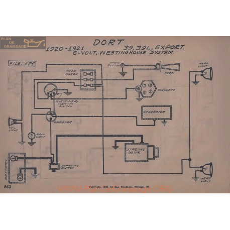 Dort 39l Export 6volt Schema Electrique 1920 1921 Westinghouse