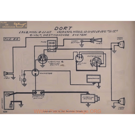 Dort 8 11 11t 10c 15 15s 6volt Schema Electrique 1918 1919 1920 Westinghouse