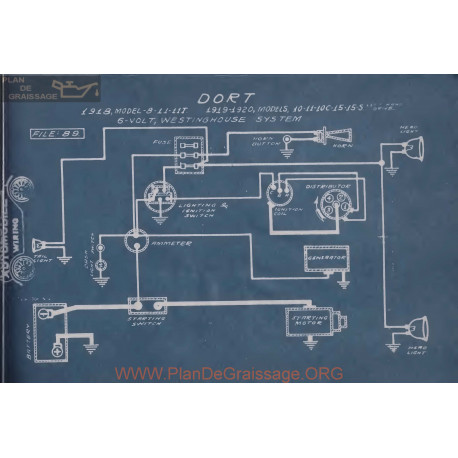 Dort 9 10 11 15 6volt Schema Electrique 1918 1919 1920 Westinghouse