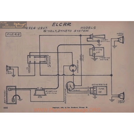 Elcar 6volt Schema Electrique 1916 1917 Dyneto