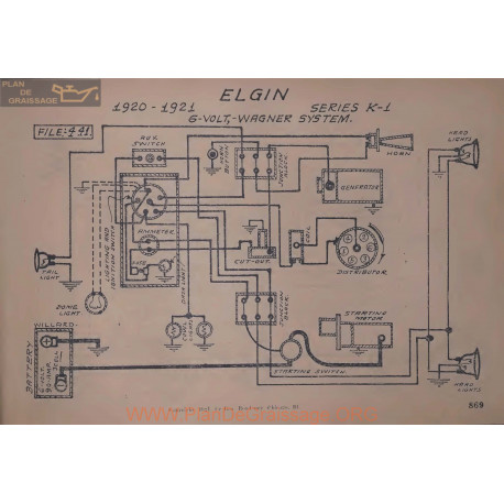 Elgin K L 6volt Schema Electrique 1920 1921 Wagner