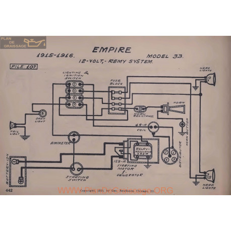 Empire 33 12volt Schema Electrique 1915 1916 Remy V2