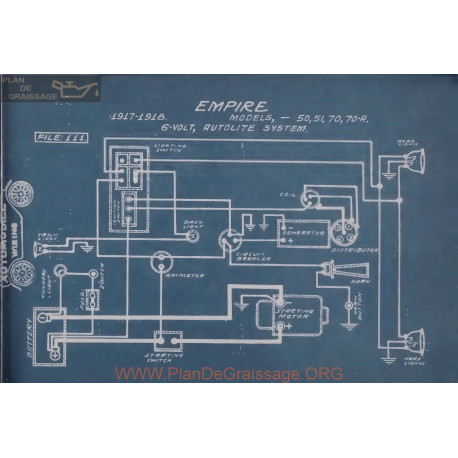 Empire 50 51 70 70a 6volt Schema Electrique 1917 1918 Autolite