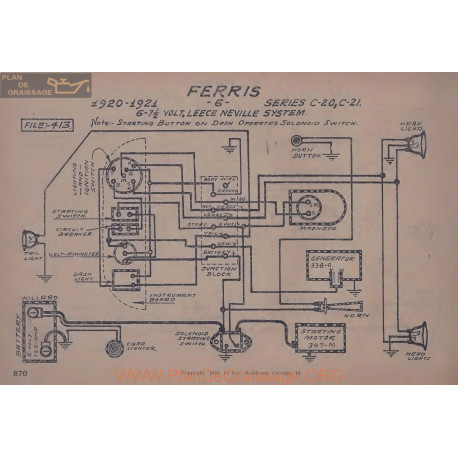 Ferris C20 C21 6volt 7volt5 Schema Electrique 1920 1921 Leece Neville