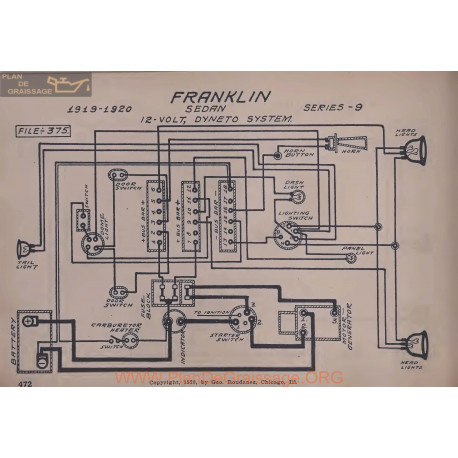 Franklin 9 12volt Schema Electrique 1919 1920 Dyneto