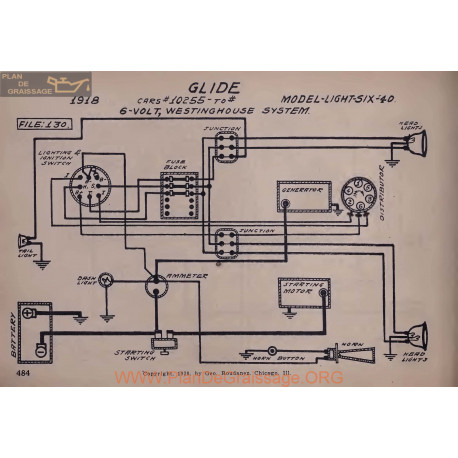 Glide Light Six 40 6volt Schema Electrique 1918 Westinghouse