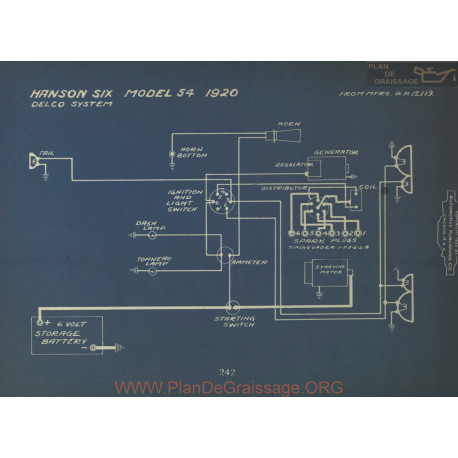 Hanson Six 54 Schema Electrique 1920 Delco