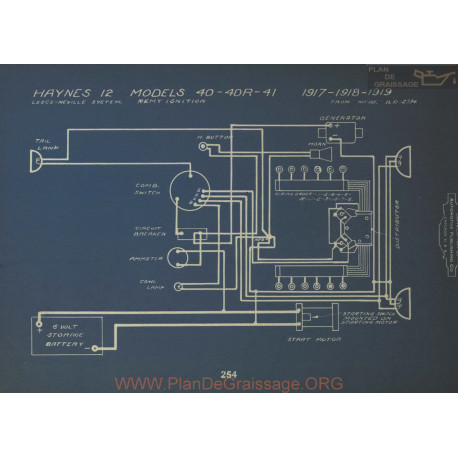 Haynes 12 40 40r 41 Schema Electrique 1917 1918 1919 Leece Neville Remy