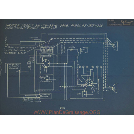 Haynes 38 39 39s 45 Schema Electrique 1918 1919 1920 Leece Neville Remy