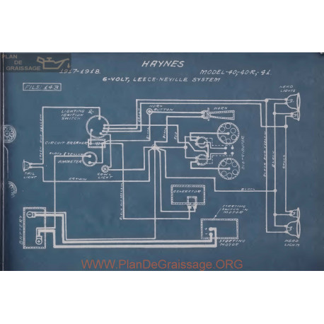 Haynes 40 41 R 6volt Schema Electrique 1917 1918 Leece Neville