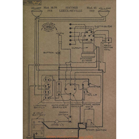 Haynes 45 38 39 Schema Electrique 1919 Leece Neville