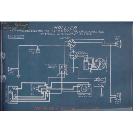 Hollier 158 168 178 188 12volt 6volt Schema Electrique 1915 1916 1917 1918 Splitdorf