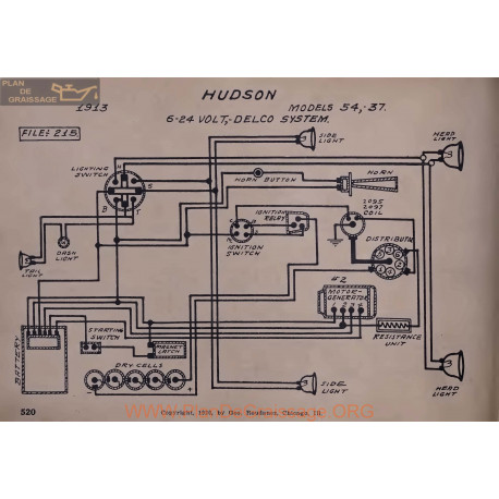 Hudson 54 37 6volt 24volt Schema Electrique 1913 Delco V2
