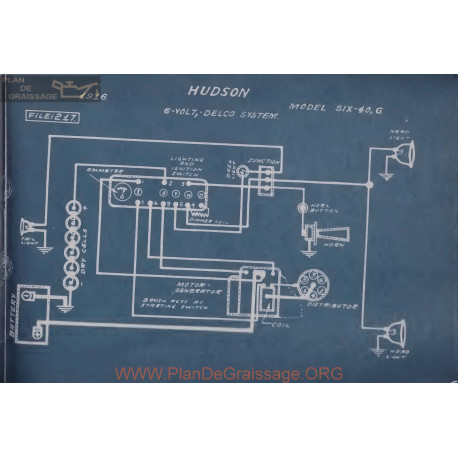 Hudson Six 40 G 6volt Schema Electrique 1916 Delco