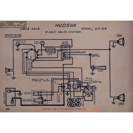 Hudson Six 54 6volt Schema Electrique 1914 1915 Delco V2