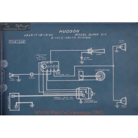 Hudson Super Six 6volt Schema Electrique 1916 1917 1918 1919 1920 Delco