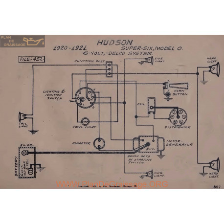 Hudson Super Six O 6volt Schema Electrique 1920 1921 Delco