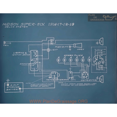 Hudson Super Six Schema Electrique 1916 1917 1918 1919