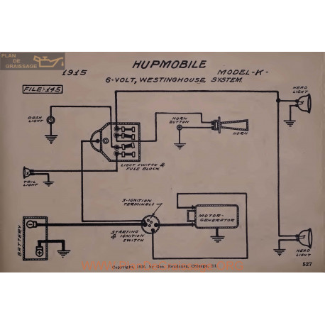 Hupmobile K 6volt Schema Electrique 1915 Westinghouse V2